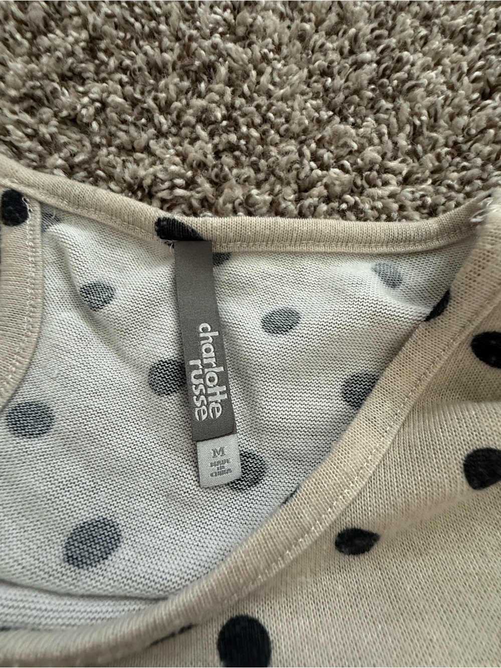 Y2K Charlotte Russe Cream Polka Dot Short Sleeve Top with Shoulder Ties - Picture 3 of 4